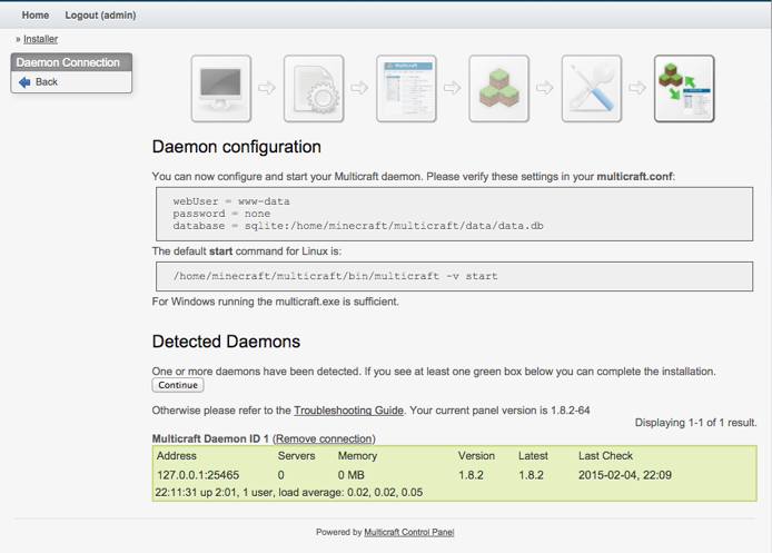 Multicraft Daemon Configuration.